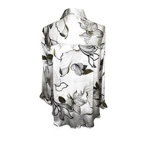 Zara Off White Floral Satin Long Sleeve Button Down Blouse